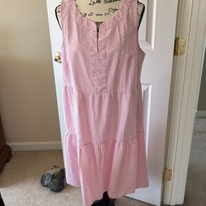 Talbots Pink Seersucker Sleeveless Tiered Shift Dress